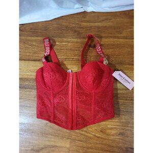 NWT Juicy Couture Red Lace Corset 34B Jeweled Straps